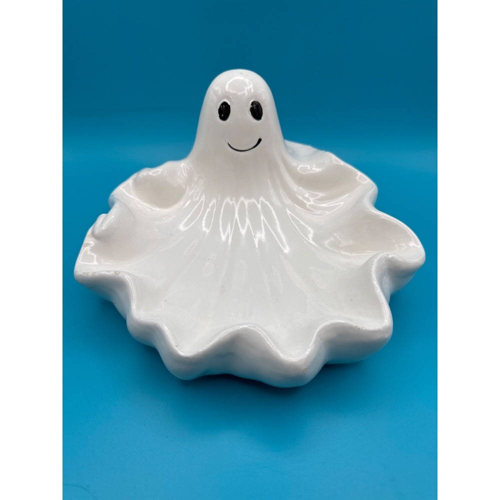 Vintage 70s 80s Halloween Candy Dish Bowl‎ Ceramic Ghost Painted Face